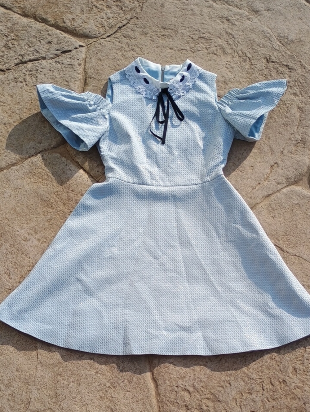 Ted Baker London Areye Cold Shoulder Dusty Blue Baby Doll Dress Women's Size 8 - Picture 6 of 8